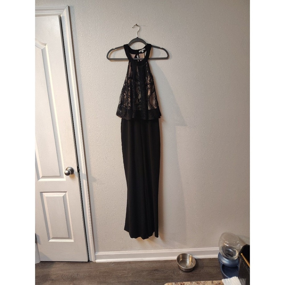 Charlotte Russe  Black Lace‎ Halter Wide Leg Jumpsuit Size Large Evening Wear